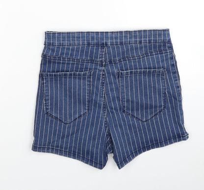 Denim & Co. Womens Blue Striped Cotton Hot Pants Shorts Size 8 Regular Zip