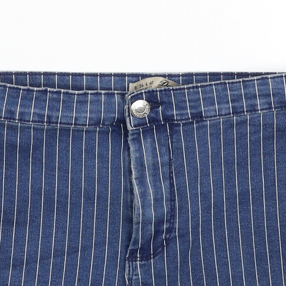 Denim & Co. Womens Blue Striped Cotton Hot Pants Shorts Size 8 Regular Zip