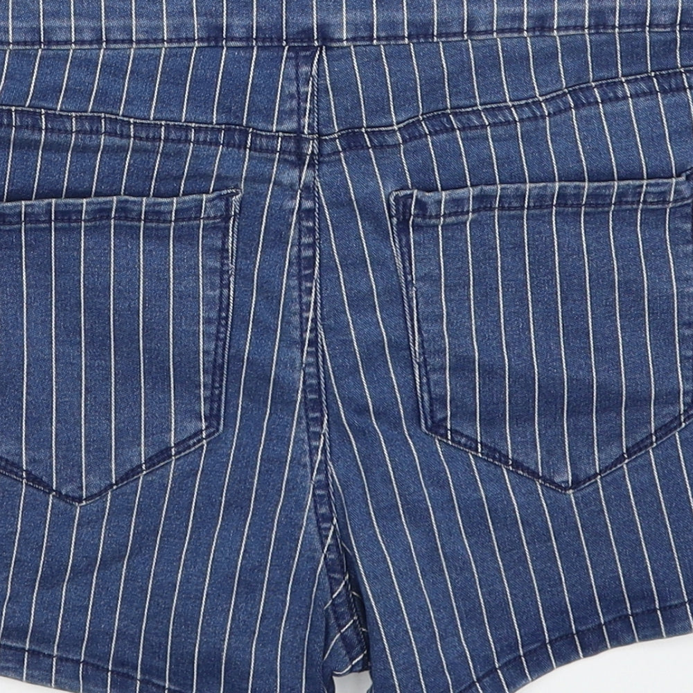 Denim & Co. Womens Blue Striped Cotton Hot Pants Shorts Size 8 Regular Zip