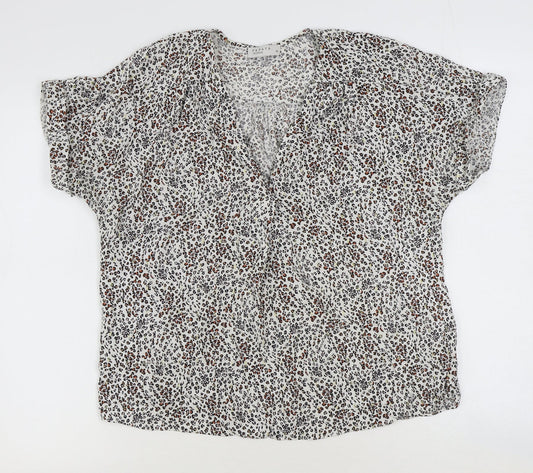 Papaya Womens Ivory Animal Print Viscose Basic Blouse Size 14 V-Neck