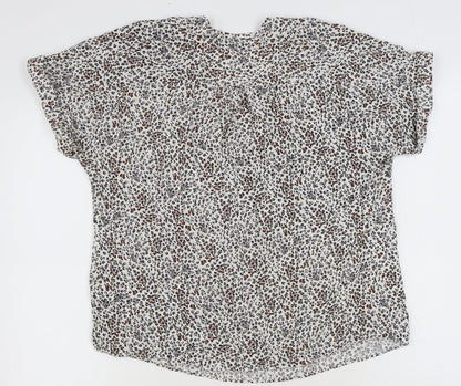 Papaya Womens Ivory Animal Print Viscose Basic Blouse Size 14 V-Neck
