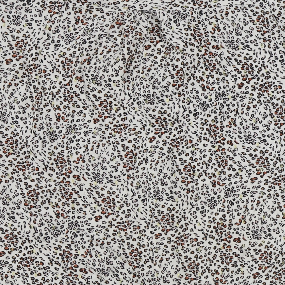 Papaya Womens Ivory Animal Print Viscose Basic Blouse Size 14 V-Neck