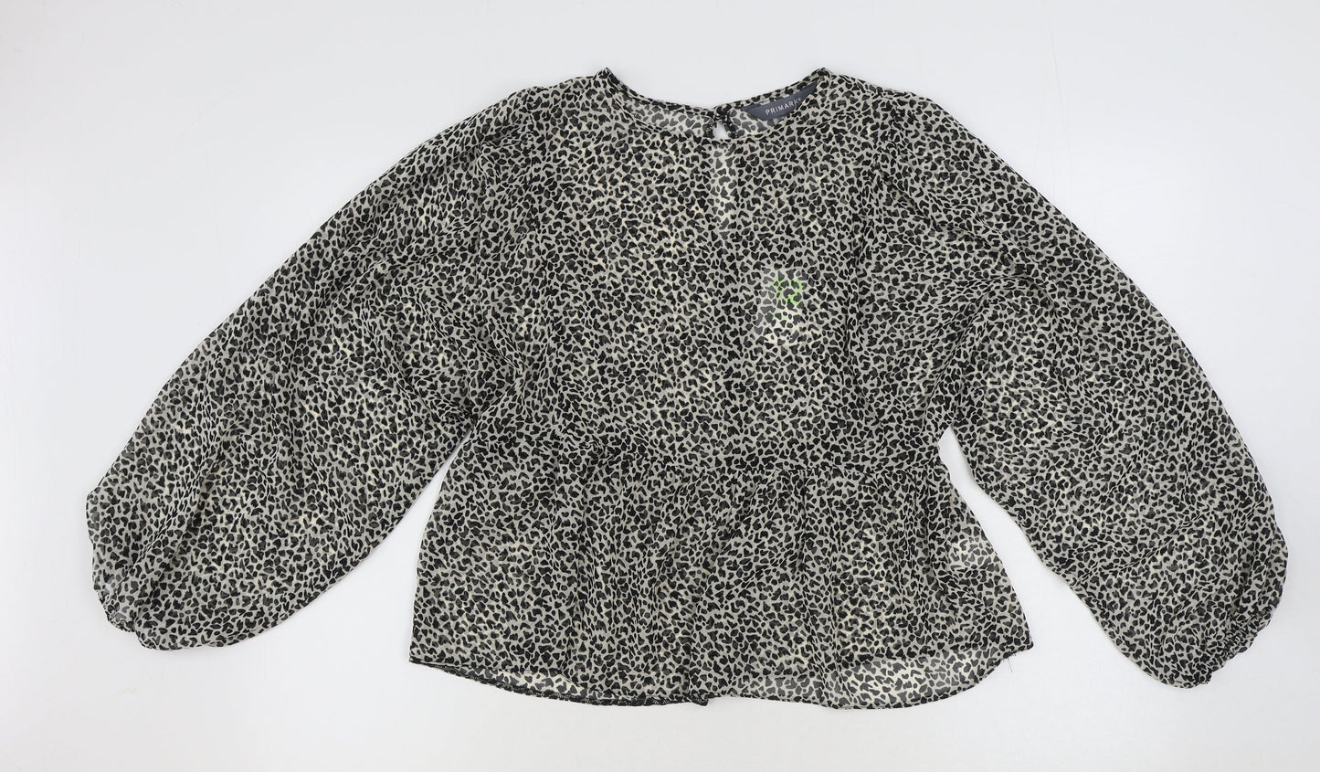 Primark Womens Multicoloured Animal Print Polyester Basic Blouse Size 12 Round Neck - Leopard Print