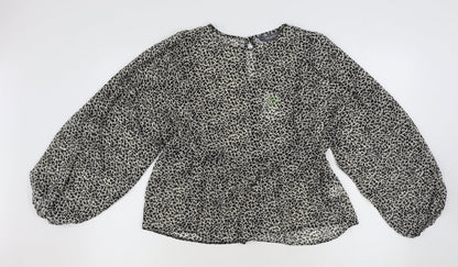 Primark Womens Multicoloured Animal Print Polyester Basic Blouse Size 12 Round Neck - Leopard Print