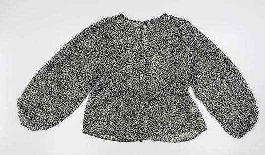 Primark Womens Multicoloured Animal Print Polyester Basic Blouse Size 12 Round Neck - Leopard Print