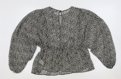 Primark Womens Multicoloured Animal Print Polyester Basic Blouse Size 12 Round Neck - Leopard Print