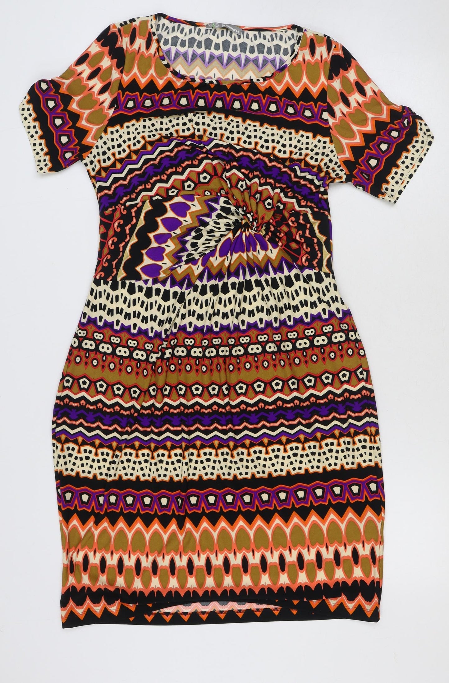 Marks and Spencer Womens Multicoloured Geometric Polyester Bodycon Size 16 Round Neck Pullover