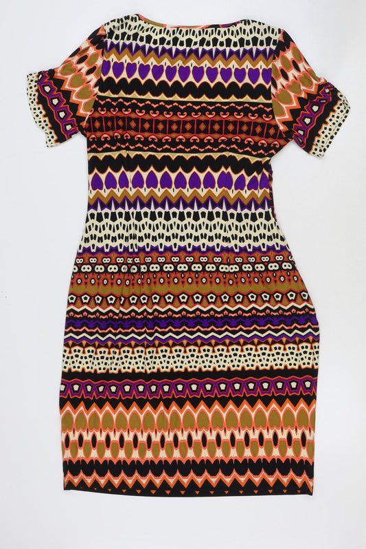 Marks and Spencer Womens Multicoloured Geometric Polyester Bodycon Size 16 Round Neck Pullover