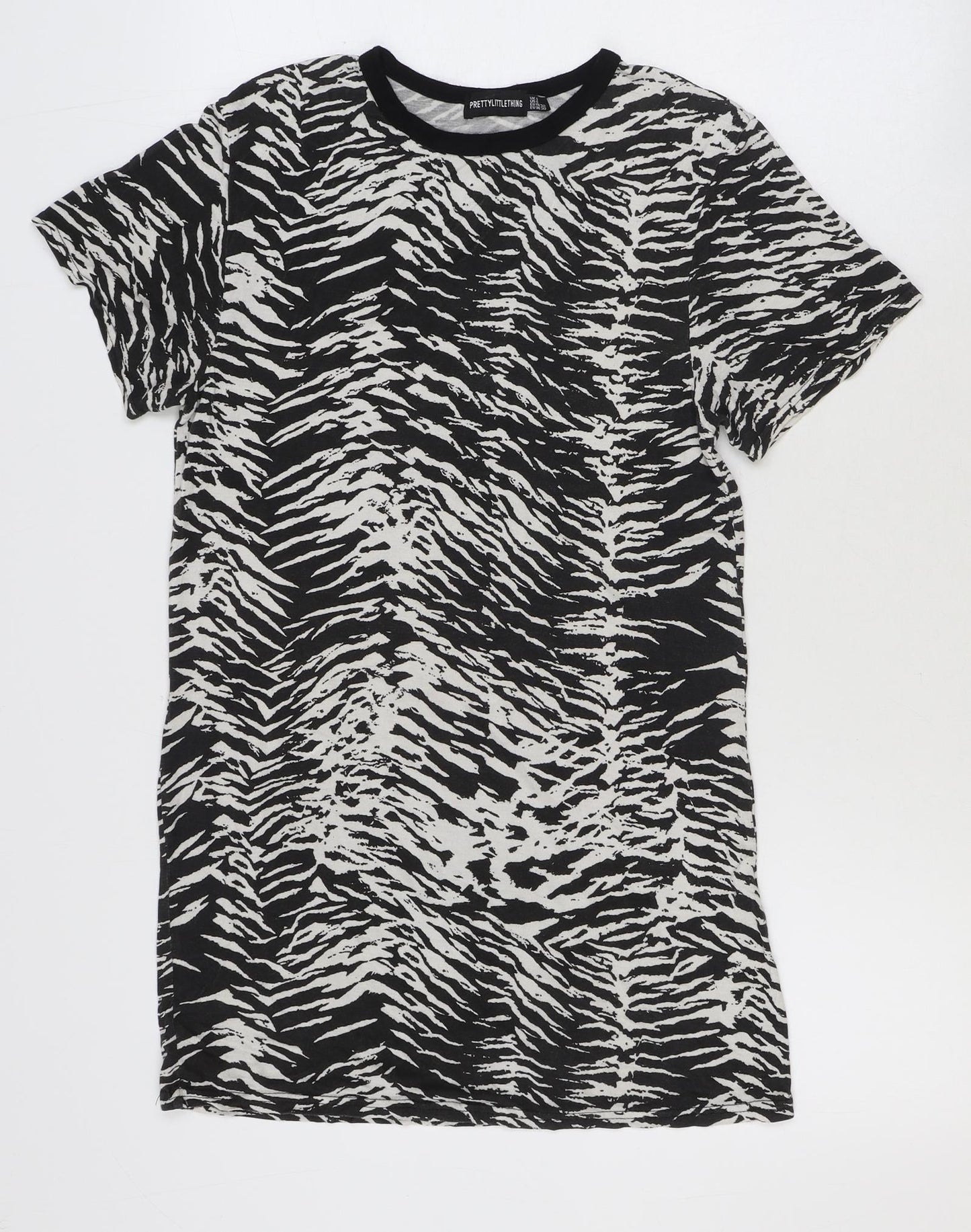 PRETTYLITTLETHING Womens Multicoloured Animal Print Viscose T-Shirt Dress Size 4 Round Neck Pullover - Zebra Pattern