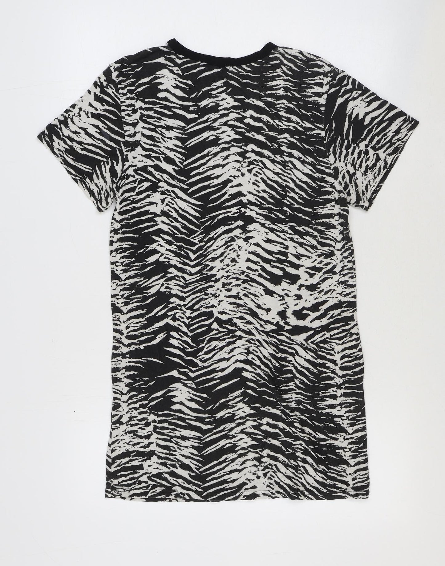 PRETTYLITTLETHING Womens Multicoloured Animal Print Viscose T-Shirt Dress Size 4 Round Neck Pullover - Zebra Pattern