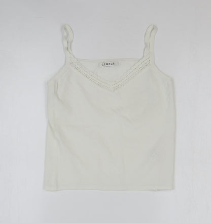 George Womens White Nylon Basic Tank Size 14 V-Neck
