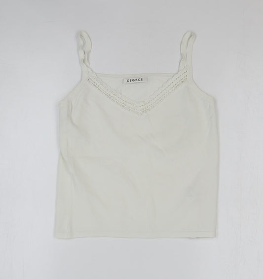 George Womens White Nylon Basic Tank Size 14 V-Neck