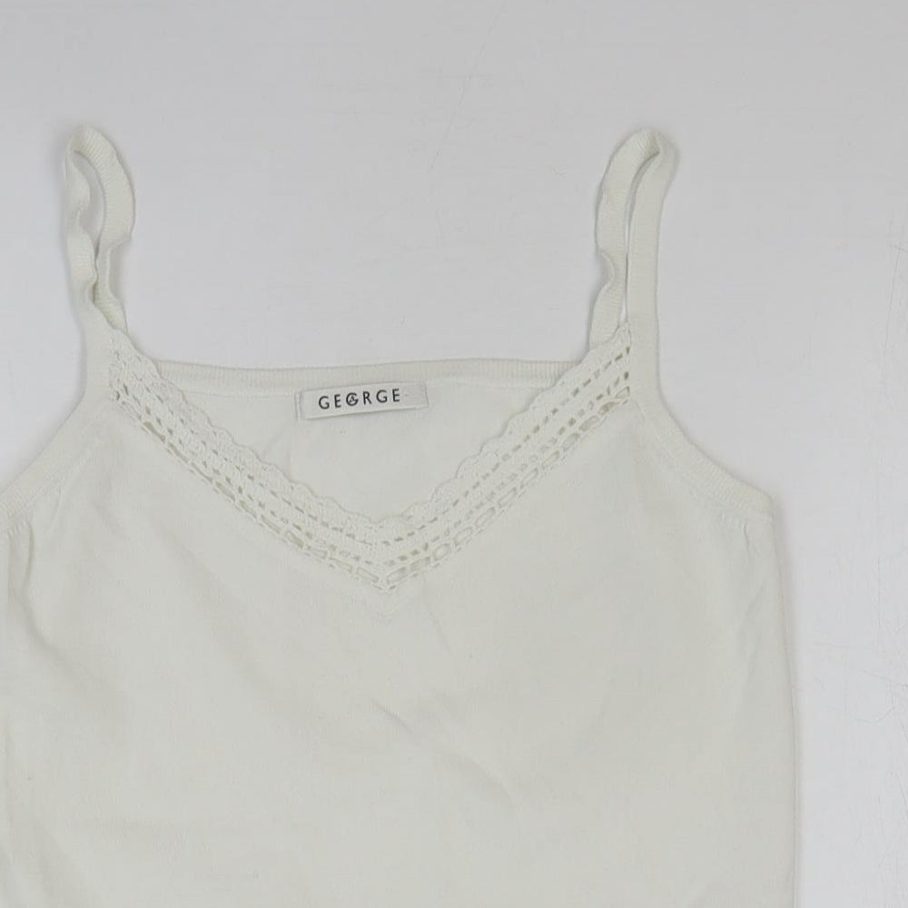 George Womens White Nylon Basic Tank Size 14 V-Neck
