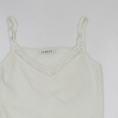 George Womens White Nylon Basic Tank Size 14 V-Neck