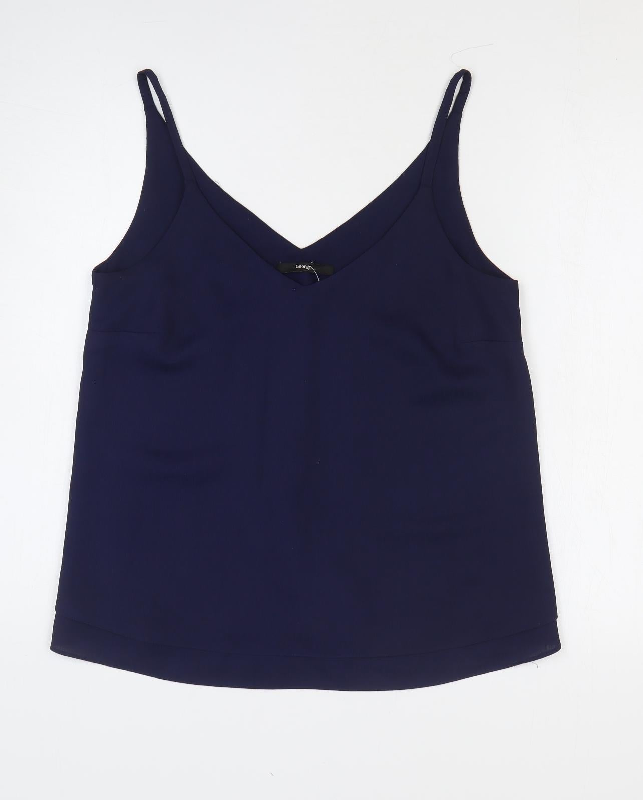 George Womens Blue Polyester Basic Tank Size 10 V-Neck