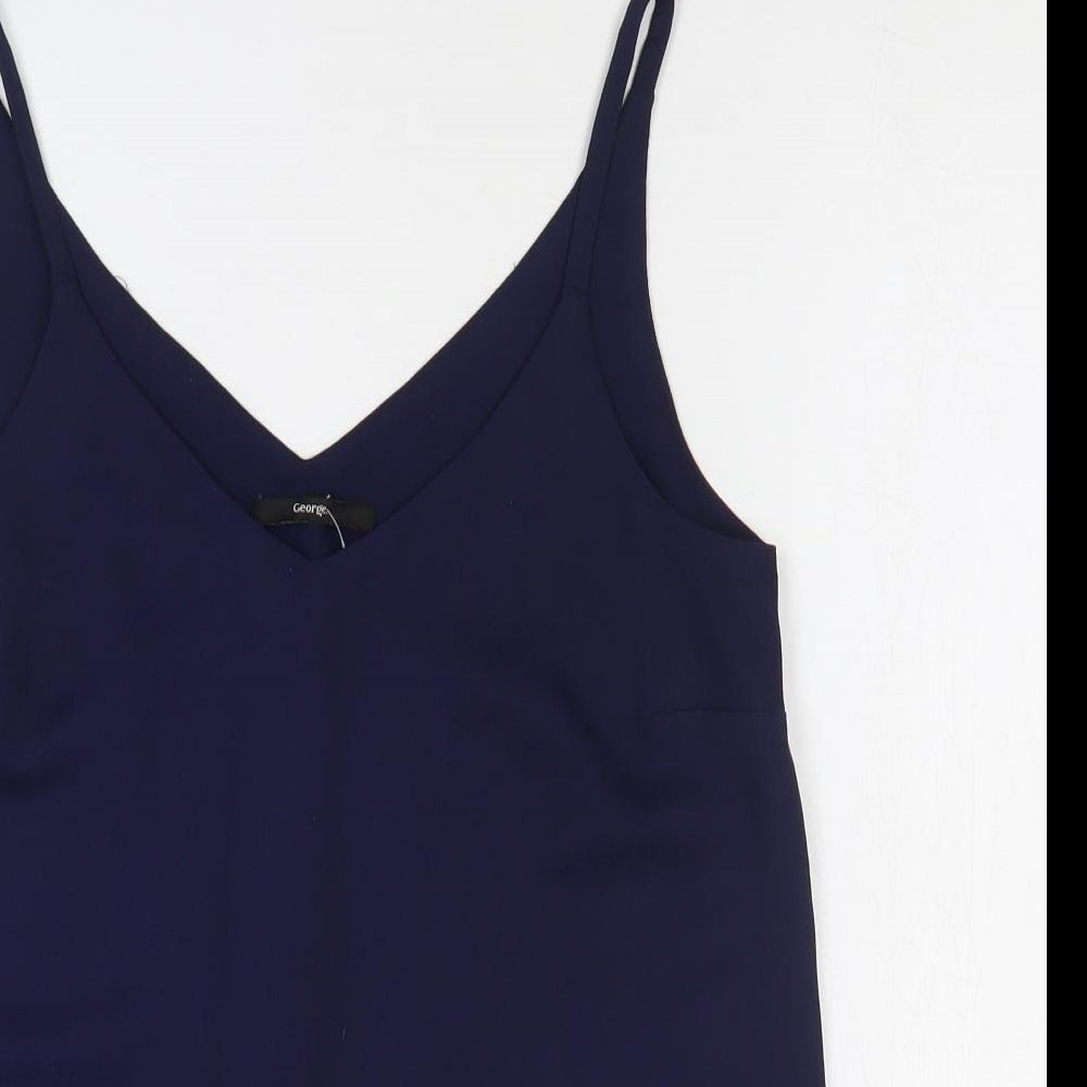 George Womens Blue Polyester Basic Tank Size 10 V-Neck