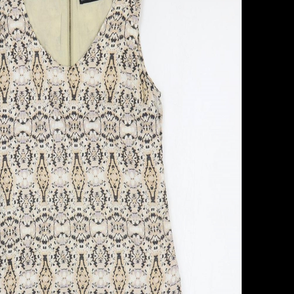 Cynthia Rowley Womens Beige Geometric Linen Mini Size 6 V-Neck Zip