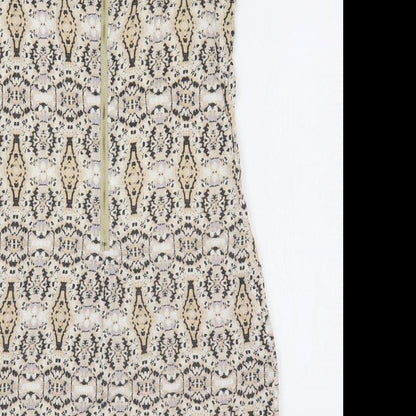 Cynthia Rowley Womens Beige Geometric Linen Mini Size 6 V-Neck Zip