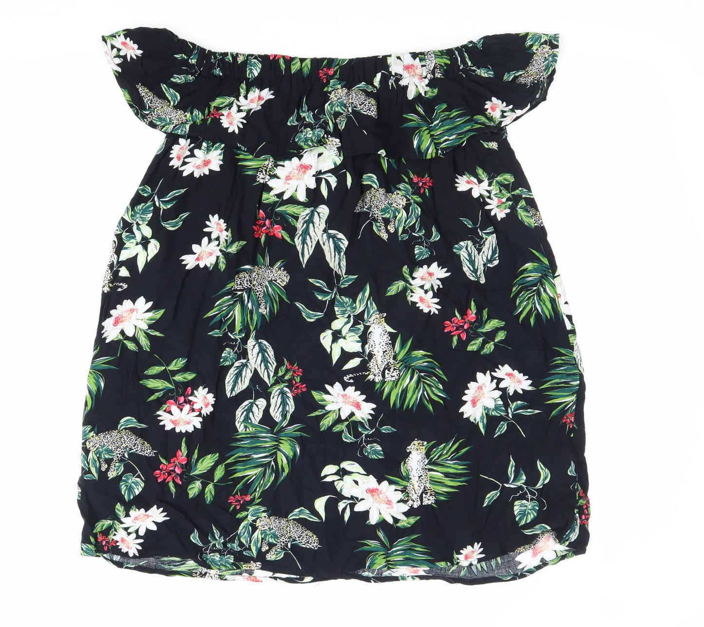 Primark Womens Black Floral Viscose Basic Blouse Size 10 Off the Shoulder