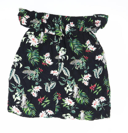 Primark Womens Black Floral Viscose Basic Blouse Size 10 Off the Shoulder