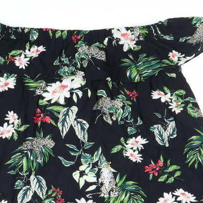 Primark Womens Black Floral Viscose Basic Blouse Size 10 Off the Shoulder