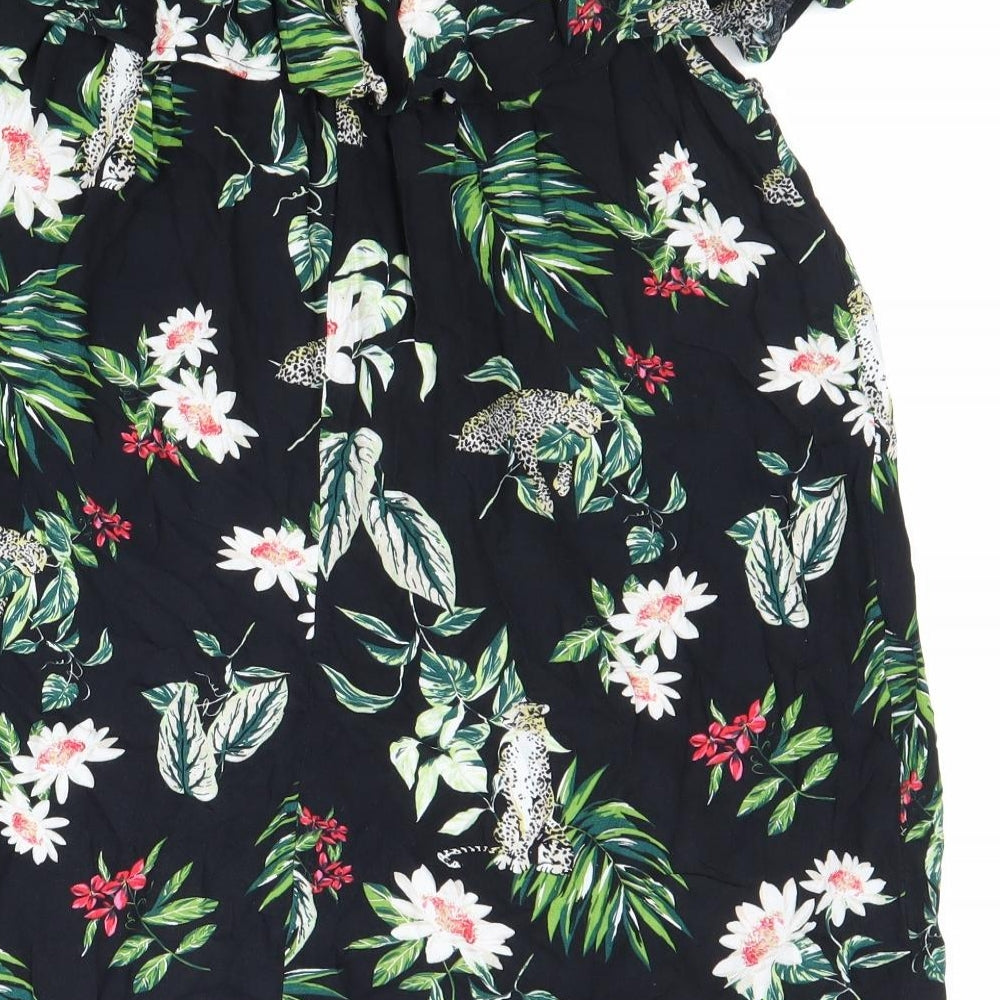 Primark Womens Black Floral Viscose Basic Blouse Size 10 Off the Shoulder