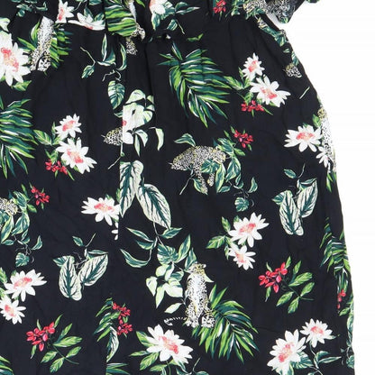 Primark Womens Black Floral Viscose Basic Blouse Size 10 Off the Shoulder