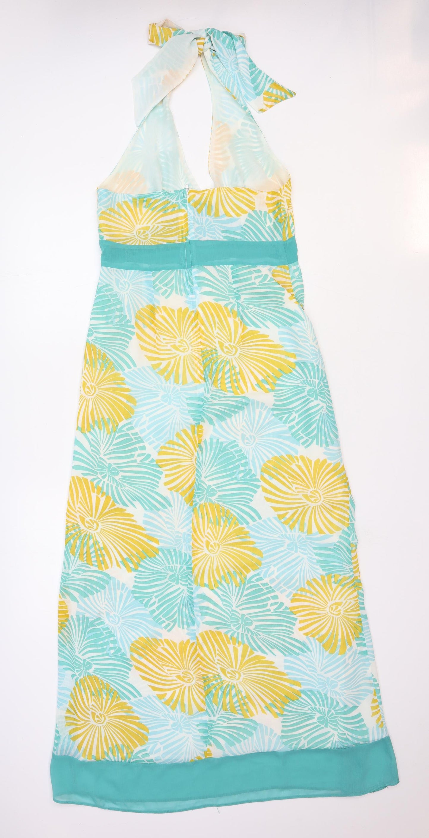 George Womens Blue Geometric Polyester A-Line Size 12 Halter Tie