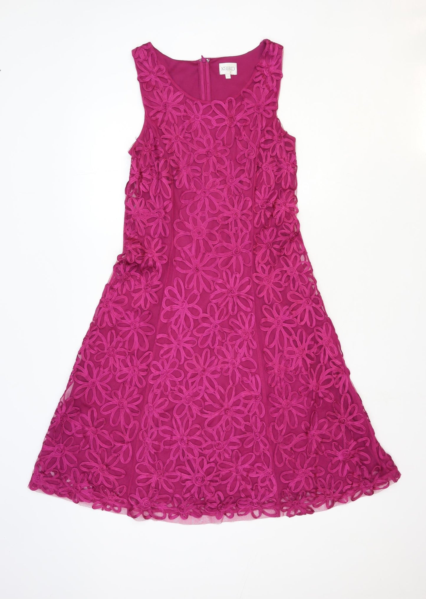 Kaliko Womens Pink Floral Polyester A-Line Size 12 Round Neck Zip