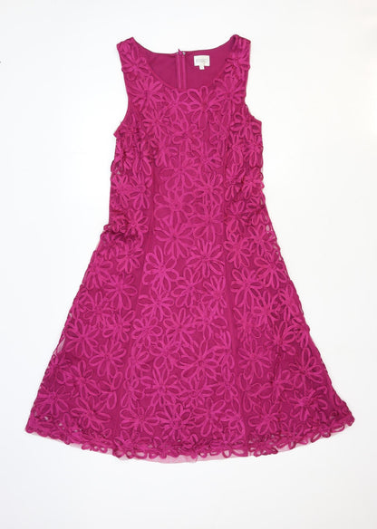 Kaliko Womens Pink Floral Polyester A-Line Size 12 Round Neck Zip