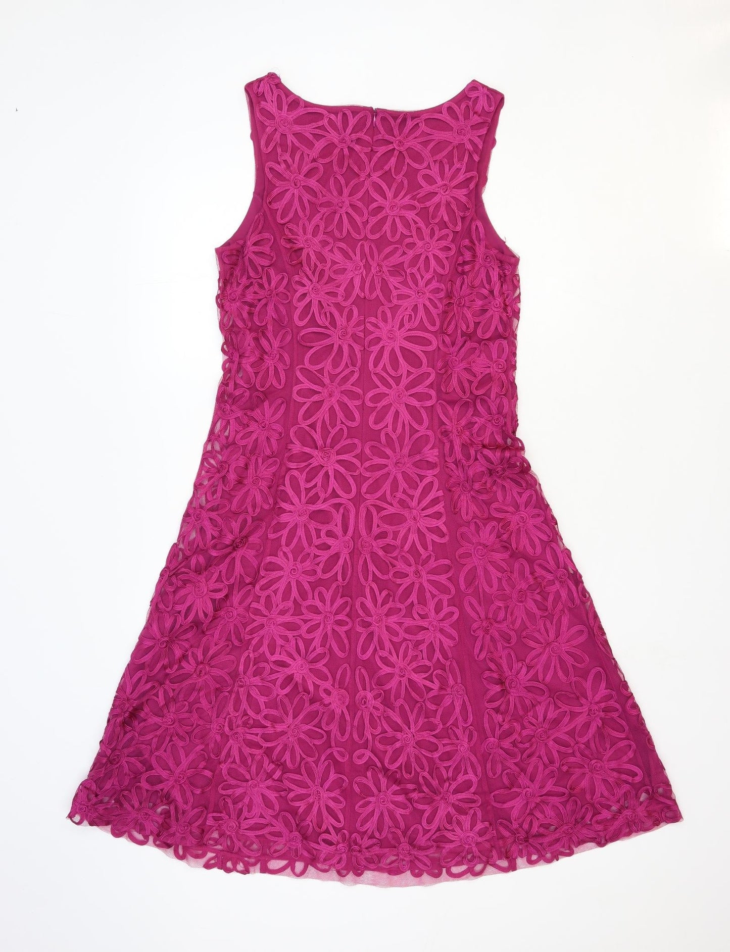 Kaliko Womens Pink Floral Polyester A-Line Size 12 Round Neck Zip