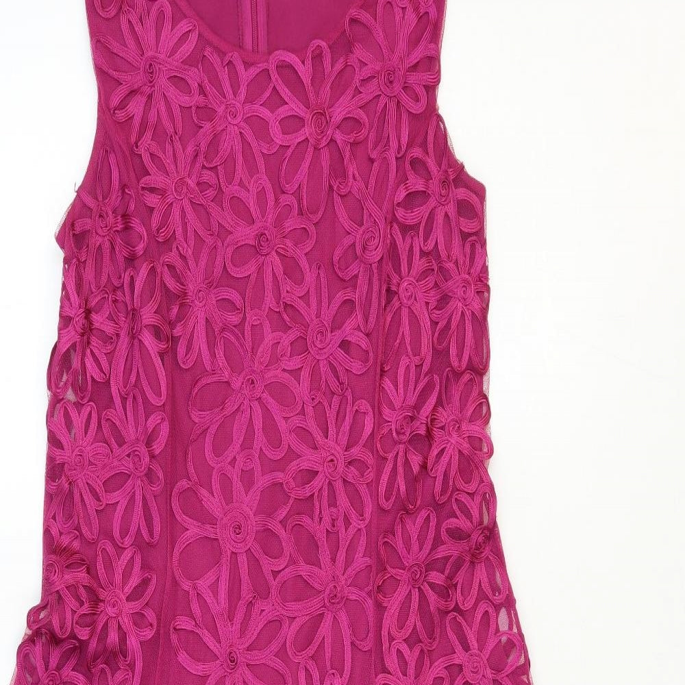 Kaliko Womens Pink Floral Polyester A-Line Size 12 Round Neck Zip