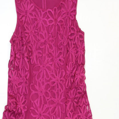 Kaliko Womens Pink Floral Polyester A-Line Size 12 Round Neck Zip