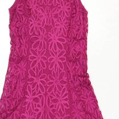 Kaliko Womens Pink Floral Polyester A-Line Size 12 Round Neck Zip