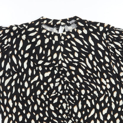 M&Co. Womens Black Geometric Viscose Basic Blouse Size 14 Mock Neck