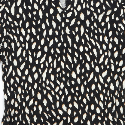 M&Co. Womens Black Geometric Viscose Basic Blouse Size 14 Mock Neck