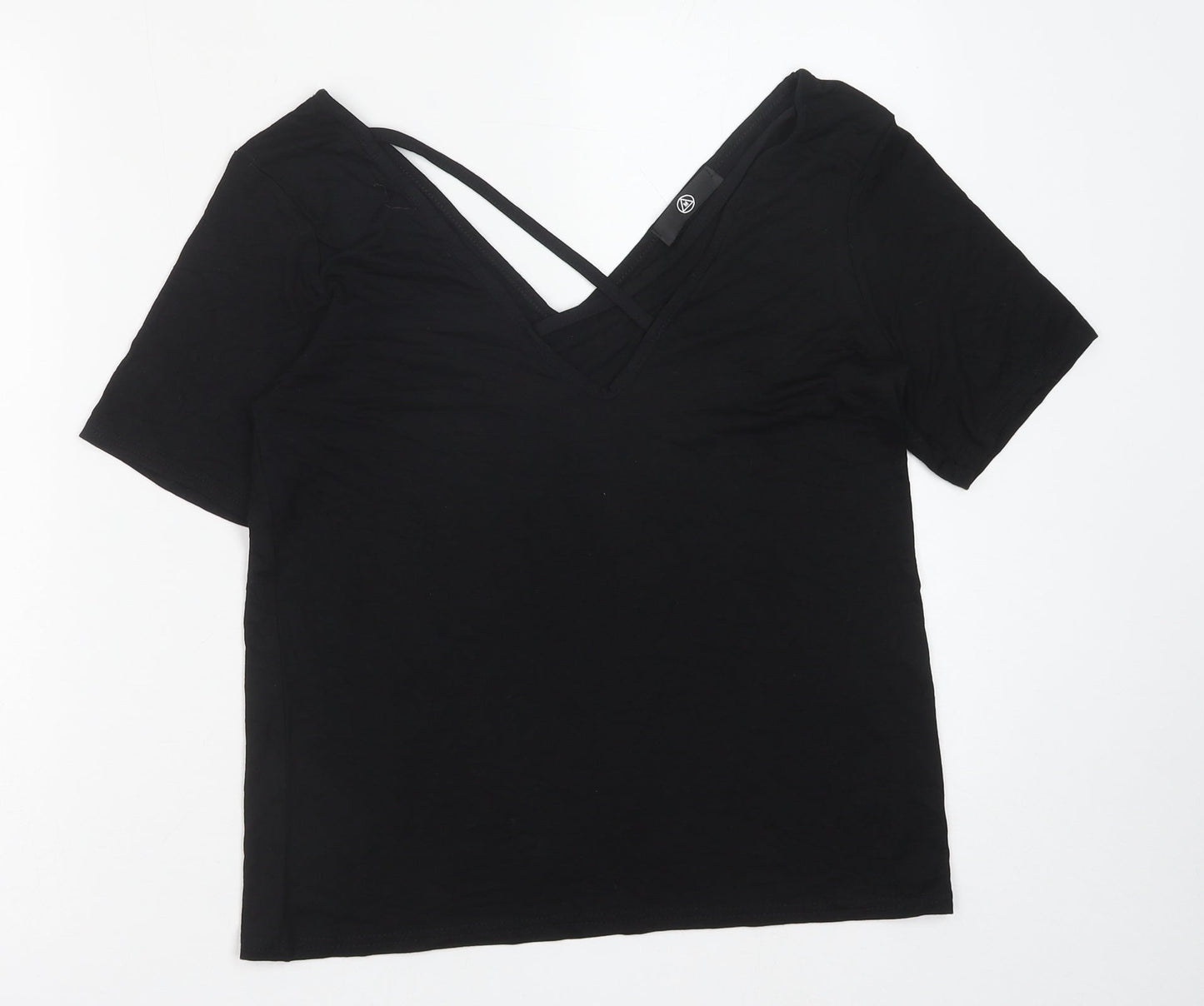 Missguided Womens Black Polyester Basic T-Shirt Size 10 V-Neck