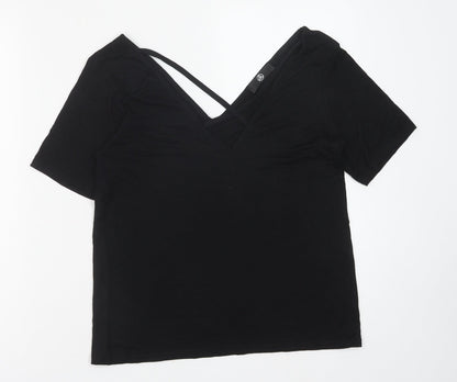 Missguided Womens Black Polyester Basic T-Shirt Size 10 V-Neck