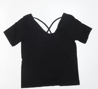 Missguided Womens Black Polyester Basic T-Shirt Size 10 V-Neck