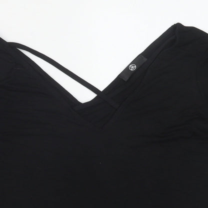 Missguided Womens Black Polyester Basic T-Shirt Size 10 V-Neck