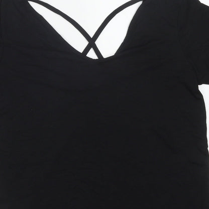 Missguided Womens Black Polyester Basic T-Shirt Size 10 V-Neck