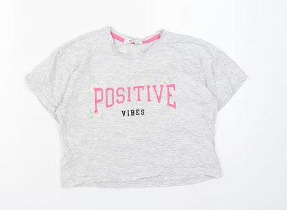 New Look Girls Grey Floral Cotton Cropped T-Shirt Size XS Round Neck Pullover - Positive Vibes