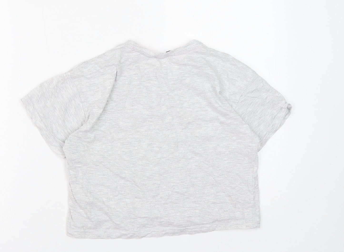New Look Girls Grey Floral Cotton Cropped T-Shirt Size XS Round Neck Pullover - Positive Vibes