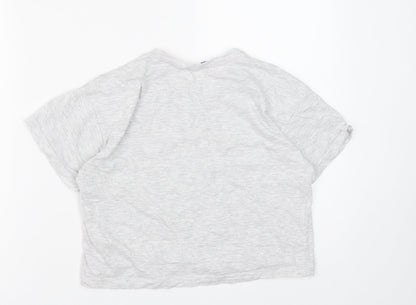 New Look Girls Grey Floral Cotton Cropped T-Shirt Size XS Round Neck Pullover - Positive Vibes