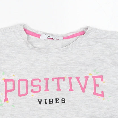 New Look Girls Grey Floral Cotton Cropped T-Shirt Size XS Round Neck Pullover - Positive Vibes