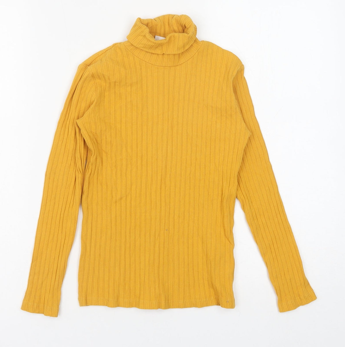 Front view of Zara girls’ yellow polyester basic t-shirt, size 9, years roll neck pullover