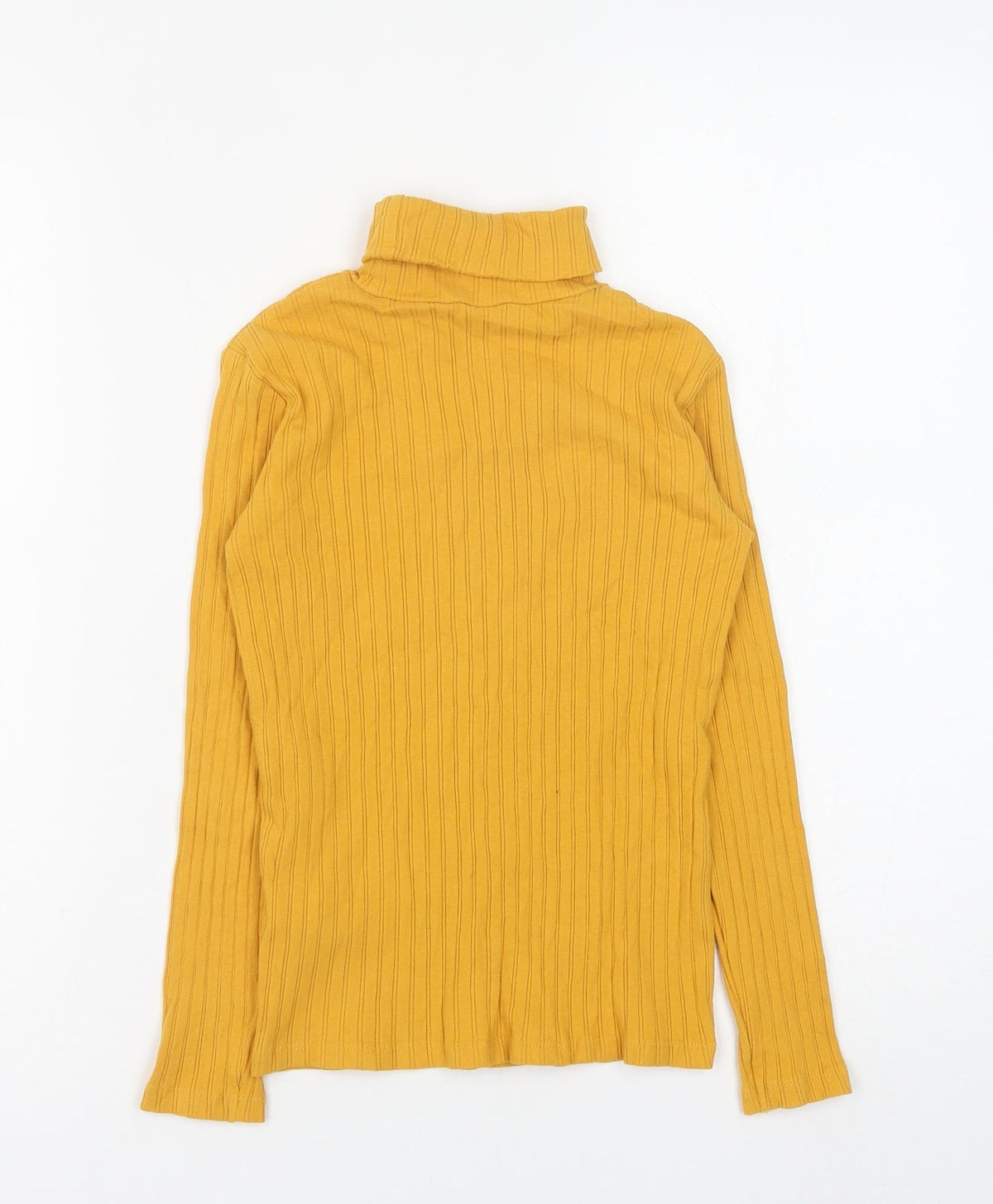Back view of Zara girls’ yellow polyester basic t-shirt, size 9, years roll neck pullover