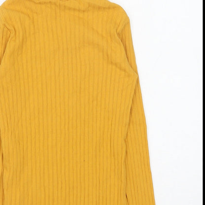Brand and care label for Zara girls’ yellow polyester basic t-shirt, size 9, years roll neck pullover