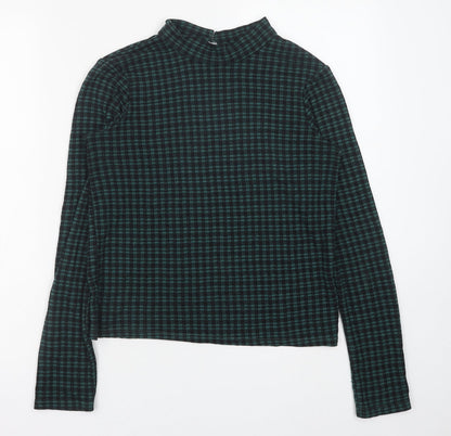 Primark Womens Green Geometric Polyester Basic Blouse Size XS Mock Neck