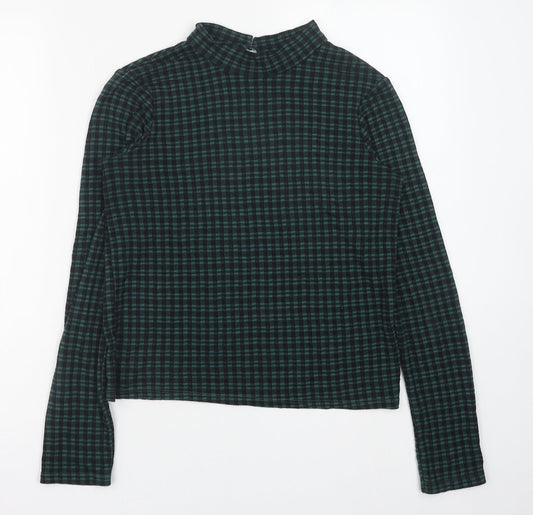 Primark Womens Green Geometric Polyester Basic Blouse Size XS Mock Neck